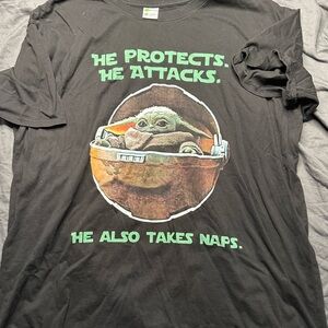 Star Wars Grogu Black Graphic Tee with Green Text